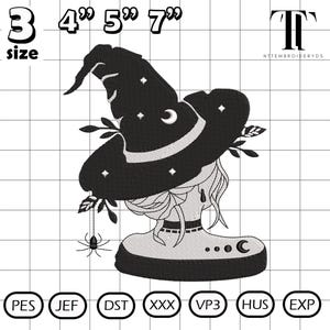 Witch Girly Embroidery File, Gothic Witch Embroidered Design, Witchcraft Idea, Dark Witch Embroidery Design, Halloween File