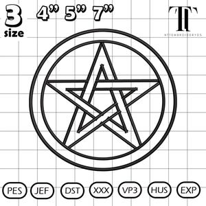 Arquivo de bordado de estrela de cinco pontas, design bordado de cerimônia mística, ideia de camisa de bruxa para Halloween, design de bruxaria, arquivo de símbolo de estrela