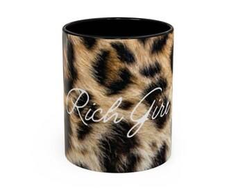 Leopard Print Rich Girl Coffee Mug | Stylish Drink ware for Fashion Lovers, Gifts for Friends, Self-Care, Birthday, Everyday Use