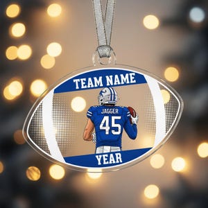 Personalized Football Ornament, Custom Team Name and Year Ornament, Sports Player Christmas Gift, Custom Jersey Number Ornament for Fans