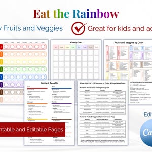 Eat the Rainbow Printable Bundle: Kids Nutrition Tracker (Canva Editable, Instant Download)