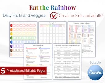 Eat the Rainbow Printable Bundle: Kids Nutrition Tracker (Canva Editable, Instant Download)