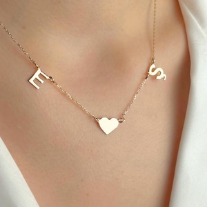 Colar com letra de coração personalizada, pingente minimalista de ouro com duas iniciais, joias femininas, presente de aniversário, colar de verão