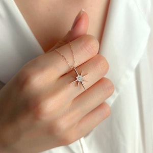 925K Sterling Silver North Star Necklace, Zircon Stone Pendant, Minimalist Jewelry, Romantic Gift for Her, Christmas Pendant