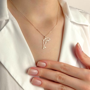 Dolphin Gold Necklace, 925K Sterling Silver Pendant, Boho Jewelry for Ocean Lovers, Minimalist Sea Life Charm, Gift for Women, Birthday Gift