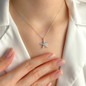 925K Sterling Silver Star Necklace, Zircon Star Pendant, Minimalist Dainty Jewelry for Women, Elegant Gift for Her, Christmas Necklace