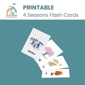 Tarjetas imprimibles de las estaciones, descarga digital, tabla de estaciones, aprende inglés para niños pequeños, decoración para la educación en casa, materiales Montessori