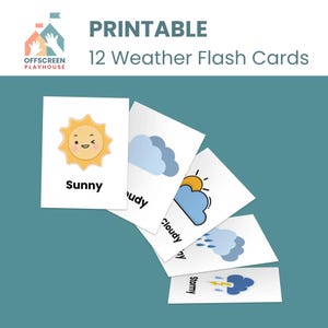 Cartes météo imprimables, cartes météo à téléchargement numérique, guide météo pour enfants, apprentissage de la météo pour les tout-petits, cartes météo préscolaires