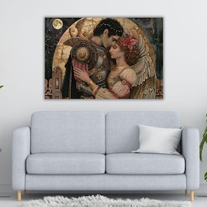 Romantic Fantasy Canvas Wall Art, Lovers Art Print, Home Decor, Gift for Her, Anniversary Present, Love Wall Decor