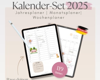 Calendar Set 2025 | Expandable digital planner Goodnotes planner | Weekly planner, monthly planner, annual planner, fully linked calendar PDF
