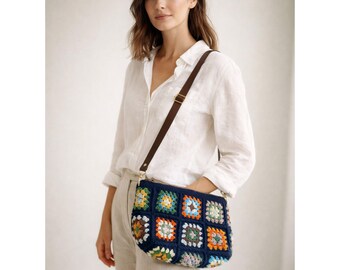 Crochet Granny Square Zipper Vintage Tote Purse Bag Pattern I  PDF Video Tutorial