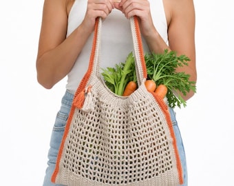 Farmer's Bag Crochet Pattern  PDF Tutorial Video-Crochet Market Mesh Bag-Eko Tote Bag-Digital Download-Weekend Bag-Crochet Scraps Bag