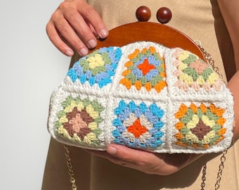 Granny Square Crochet Clutch Bag Pattern, Boho Purse (PDF Tutorial)Mozaic Stitch
