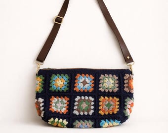 Granny Square Crochet Zippered Shoulder Bag PDF Pattern – Boho Clutch
