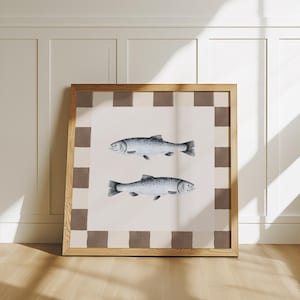 Vintage Salmon Fish Print, Retro Salmon Illustration, Coastal Kitchen Salmon Art, Nautical Seafood Wall Decor, Fishing Gift For Home