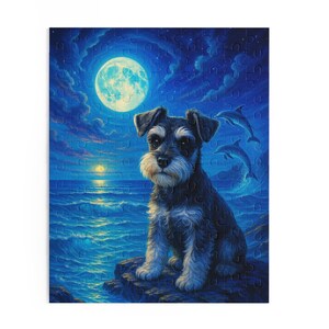Puzzle &quot;Schnauzer al chiaro di luna&quot; / 120, 252, 500 pezzi / Regalo perfetto per gli amanti degli animali, per rafforzare i legami familiari, per attività di relax e per l&#39;arredamento della casa