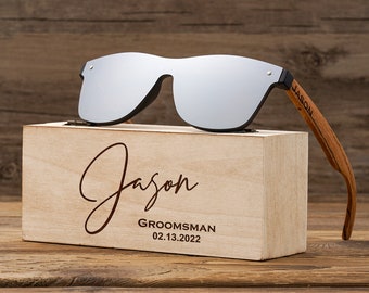 Personalized Zebrawood Wooden Sunglasses, Custom Engraved Unisex Sunglasses With Wood Box, Mens Gift, Groomsmen Gifts, Groomsmen Sunglasses