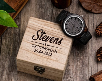 Relojes de madera personalizados para hombres, reloj de hombre personalizado con caja de madera, regalos de padrinos de boda, mejor regalo de hombre, regalo de hombre, regalos de Navidad para hombres