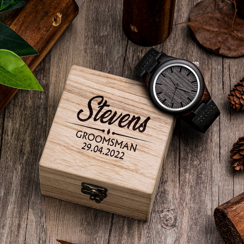 Personalized Wooden Watches for Men, Custom Mens Watch with Wooden Box, Groomsmen Gifts, Best Man Gift, Mens Gift, Christmas Gifts for Men image 1