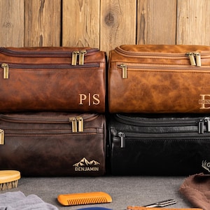 Trousse de toilette en cuir personnalisée pour homme, cadeaux garçons d'honneur, cadeau kit dopp homme d'honneur, cadeau d'anniversaire pour lui, cadeau de Noël unique pour homme