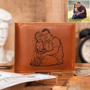 Billetera de cuero personalizada, billetera de cuero con foto personalizada, billetera para hombre grabada, regalo de aniversario, regalo de Navidad para él, hombres, papá, esposo