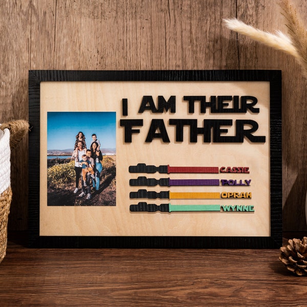 Cadeaux de fête des pères avec photo, je suis leur père panneau en bois, cadeau unique pour papa, signe significatif pour papa, plaques de nom de famille personnalisées