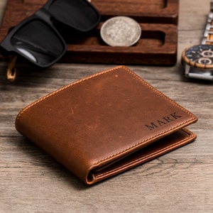 Regalo de Navidad para él, Cartera personalizada, Cartera para hombre, Cartera grabada, Cartera de cuero, Cartera personalizada, Regalo de novio para hombres, Regalo para papá