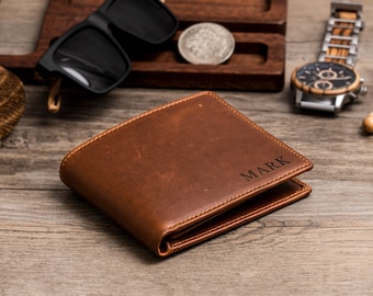 Regalo de Navidad para él, billetera personalizada, billetera para hombre, billetera grabada, billetera de cuero, billetera personalizada, regalo para novio, regalo para papá.