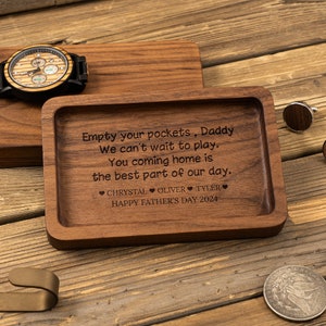 Vacía tus bolsillos, papá: bandeja de madera grabada personalizada, regalo del Día del Padre para papá, bandeja de madera personalizada, bandeja de valet personalizada para hombres