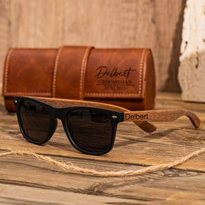 Personalized Wood Sunglasses with Leather Box, Groomsmen Sunglasses, Groomsmen Gifts, Gift For Groomsman, Groom Gift, Wedding Party Gifts