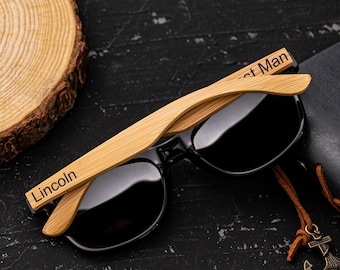 Personalized Bamboo Wood Sunglasses, Groomsmen Proposal, Groomsmen Gifts, Custom Engraved Polarized wooden sunglasses, Groomsmen Sunglasses