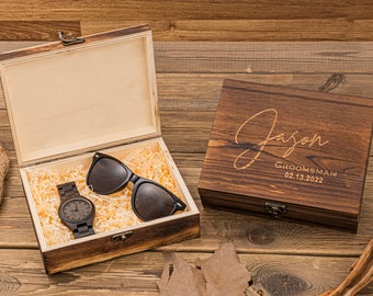 Personalized Watch & Sunglasses in Custom Wooden Gift Box, Groomsmen Gifts Set, Groomsmen Proposal Gift, Best Man Gifts, Fathers Day Gift