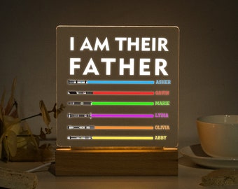 Light Up - I Am Their Father Sign, I Am Their Grandfather, Father's Day Gift, Personalized Daddy Plaque, Custom Light Saber Child Names Sign