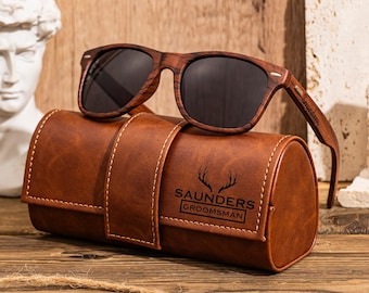 Personalisierte Herren Sonnenbrille mit Lederbox, Trauzeugen Geschenke Idee, Trauzeuge Geschenk, Junggesellenabschied Geschenke, Hochzeit Party Geschenke, Geschenk für Männer