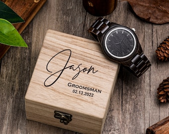 Cadeau personnalisé de garçons d'honneur, montre en bois, montres en bois gravées, meilleure proposition d'homme, cadeau de marié de la mariée le jour du mariage, montre en bois de garçons d'honneur