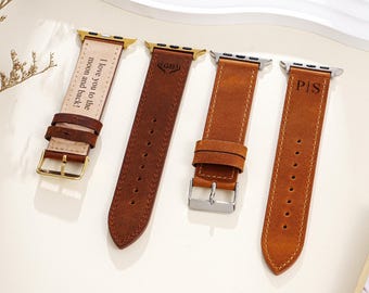 Correa de cuero personalizada para Apple Watch, correa de cuero personalizada, correa de reloj hecha a mano para hombre, regalo para novio, regalo de aniversario para él