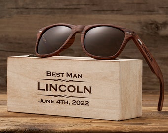 Personalized Wooden Sunglasses, Groomsmen Gifts, Groomsman Proposal, Custom Engraved Wood Sunglasses, Bachelor Party Wedding Gifts for Guys