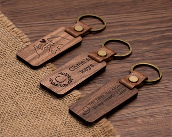 Personalized Walnut Wood Keychain, Engraved Keychain, Custom Wood Key Chain, Birthday or Anniversary Gift for Her or Him, Gift for Mom Dad