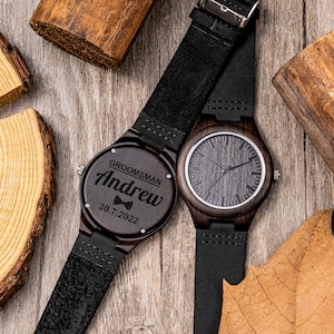 Montres en bois personnalisées pour hommes, montre pour homme personnalisée avec boîte en bois, cadeaux de garçons d'honneur, meilleur cadeau d'homme, cadeau pour homme, cadeaux de Noël pour homme image 3