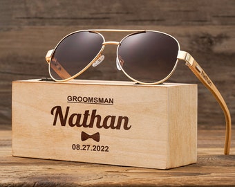 Groomsmen Sunglasses, Groomsmen Gifts, Custom Engraved Sunglasses, Groomsmen Proposal, Personalized Wooden Sunglasses, Wedding gift for guys