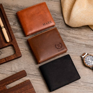 Cartera de cuero, Cartera personalizada para hombre de regalo de Navidad, Regalo de aniversario para novio, Hijo, Hombre, Él, Marido, Papá, Cartera grabada personalizada