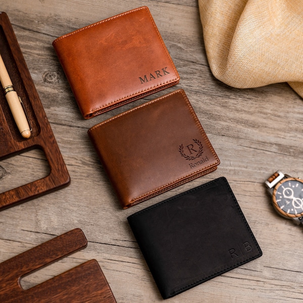 Portefeuille en cuir, cadeau de Noël personnalisé portefeuille pour homme, cadeau d'anniversaire pour petit ami, fils, homme, lui, mari, papa, portefeuille gravé personnalisé