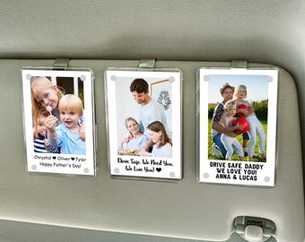Personalisierte Foto Auto Visierclip, Vatertagsgeschenk für Papa, Drive Safe Daddy, Drive Safe Sonnenblendenclip, Papa Autozubehör, Geschenk für Ihn