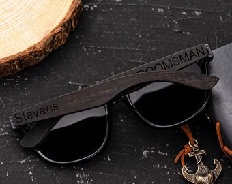 Personalized Ebony Wood Sunglasses, Custom Engraved Wood Sunglasses, Groomsmen Gifts, Groomsmen Proposal, Groomsman Best Men Gift, Men Gifts