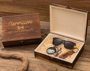 Jr. Groomsmen Gift Set, Engraved Pocket Watch, Walnut Wood Keychain, Ring Security Sunglasses, Wedding Gift for Kid, Custom Ring Bearer Gift