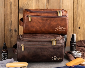 Men's Leather Toiletry Bag Personalized, Groomsmen Gift, Dopp Kit For Him, Men's Leather Accessory, Anniversary Gift, Christmas Gift for Men