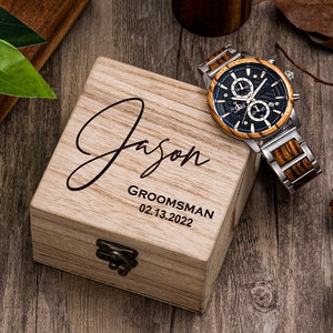 Regalo de aniversario para él, reloj de madera personalizado, reloj de madera para hombres grabado personalizado, reloj de regalos para padrinos, regalo de novio, regalo para papá