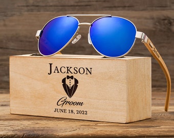 Cadeaux de garçons d'honneur, cadeaux de mariage pour les gars, lunettes de soleil gravées sur mesure, lunettes de soleil en bois personnalisées, proposition de garçons d'honneur, cadeau d'anniversaire