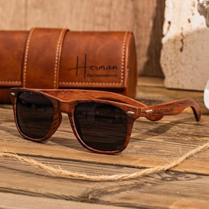 Personalized Wood Sunglasses with Leather Box, Groomsmen Sunglasses, Groomsmen Gifts, Gift For Groomsman, Groom Gift, Wedding Party Gifts