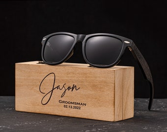 Personalized Ebony Wood Sunglasses, Engraved Wood Sunglasses, Groomsman Sunglasses, Groomsmen Proposal, Groomsmen Gifts, Bachelor Party Gift